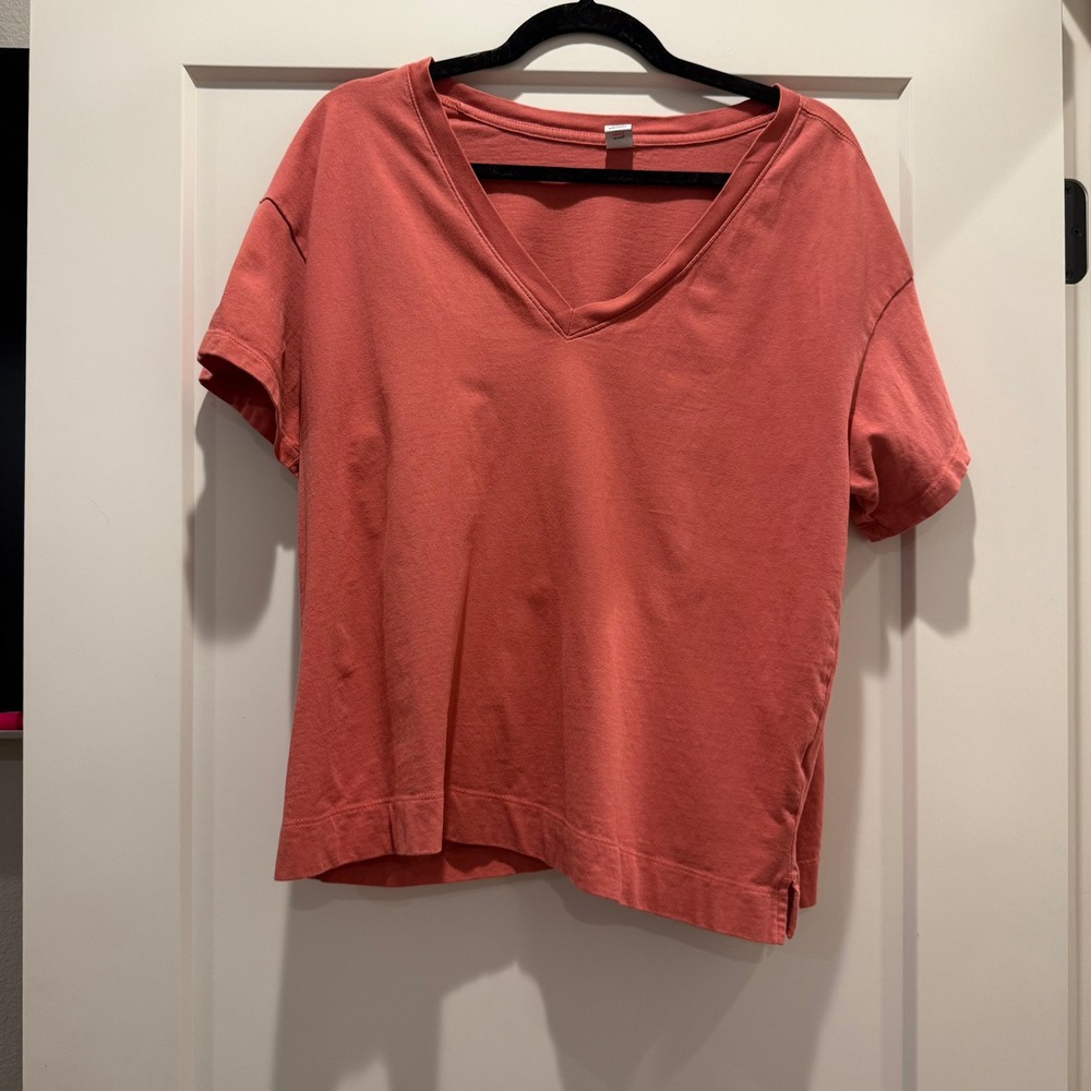 Old Navy Vintage Tee Large Coral V Neck Oversized Cotton Short Sleeve Top